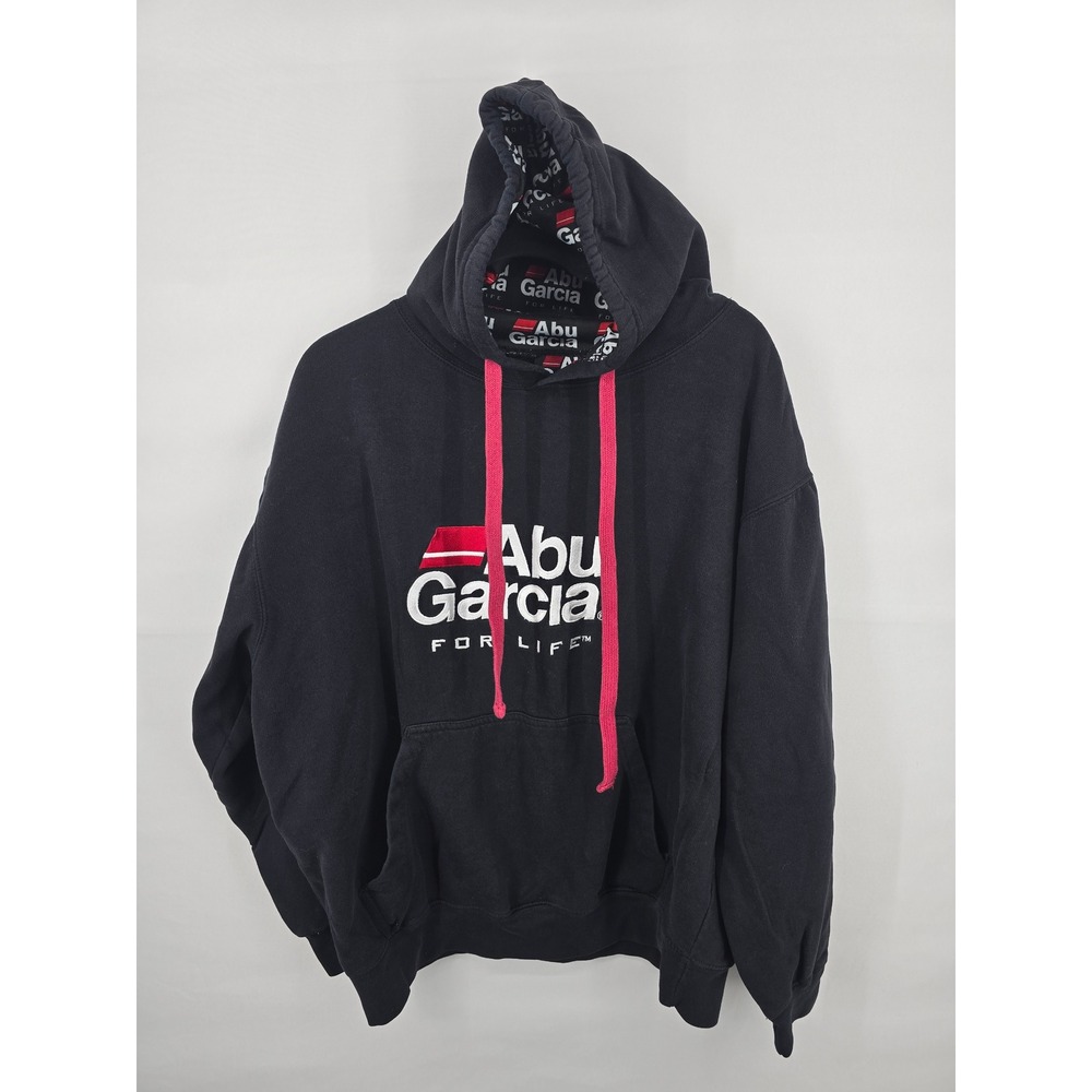 Abu Garcia For Life Mens Fishing Hoodie Black Embroidered Logo Sweatshirt Medium